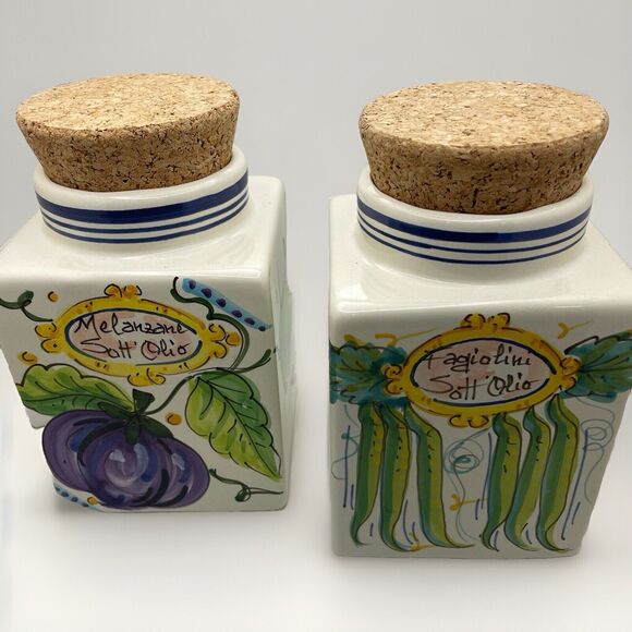 Vintage Italian Ceramic Canisters D'Arna Perugia With Cork Lids Set Of 4 - Picture 7 of 15